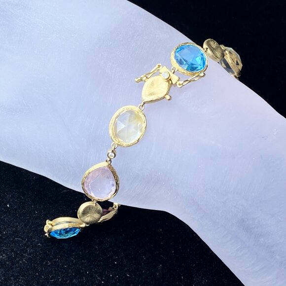 14K multiple color gemstone Diamond satin fancy links bracelet 13.6gJR8515